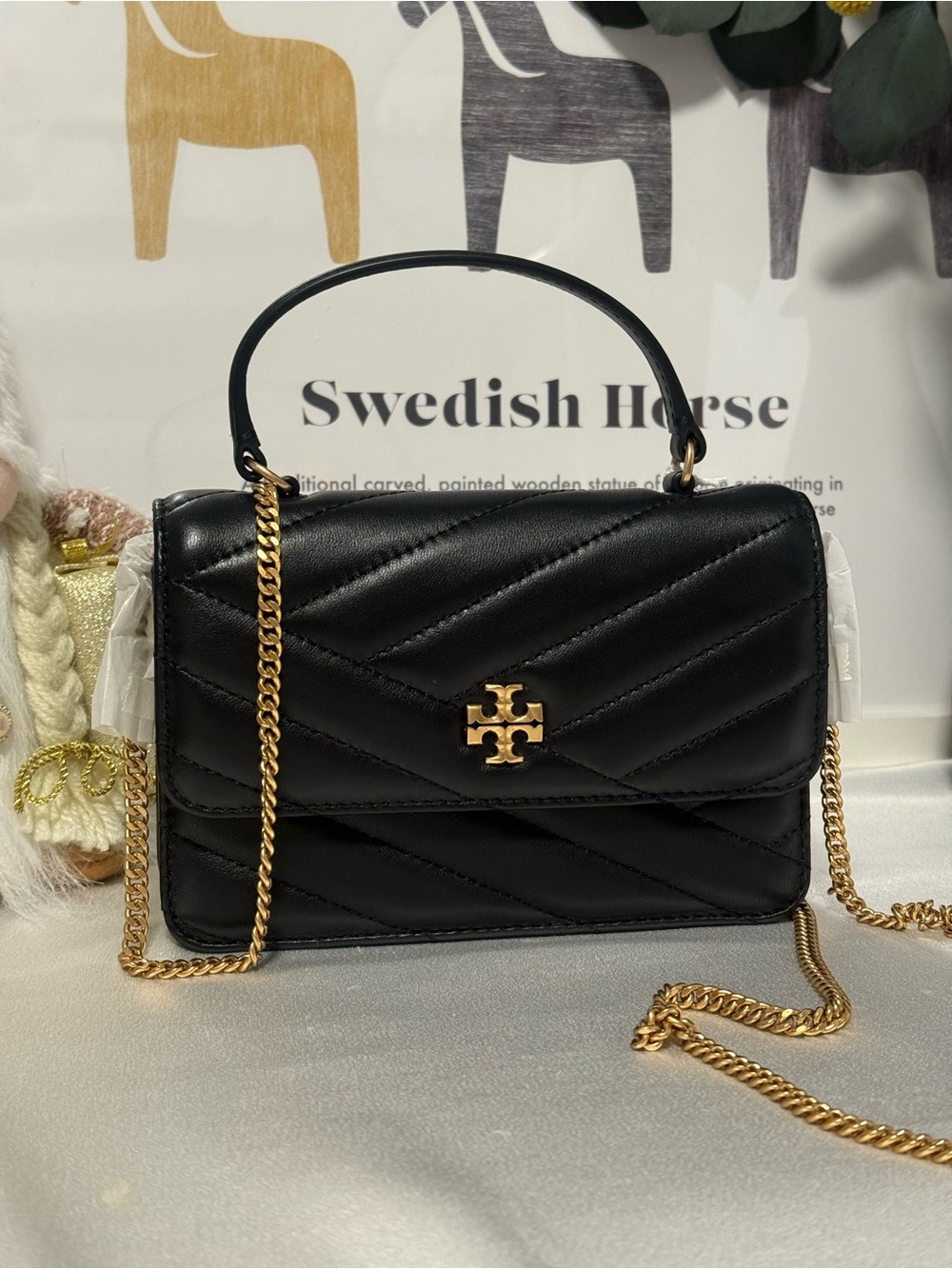 Brand new tag/Tory Burch Kira mini quilted leather tote bag, black